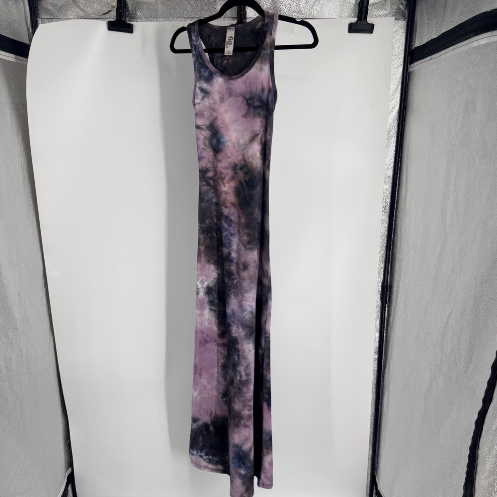 Go Couture Purple Tie Dye Racerback Maxi Dress Sleeveless M Made in USA Grunge